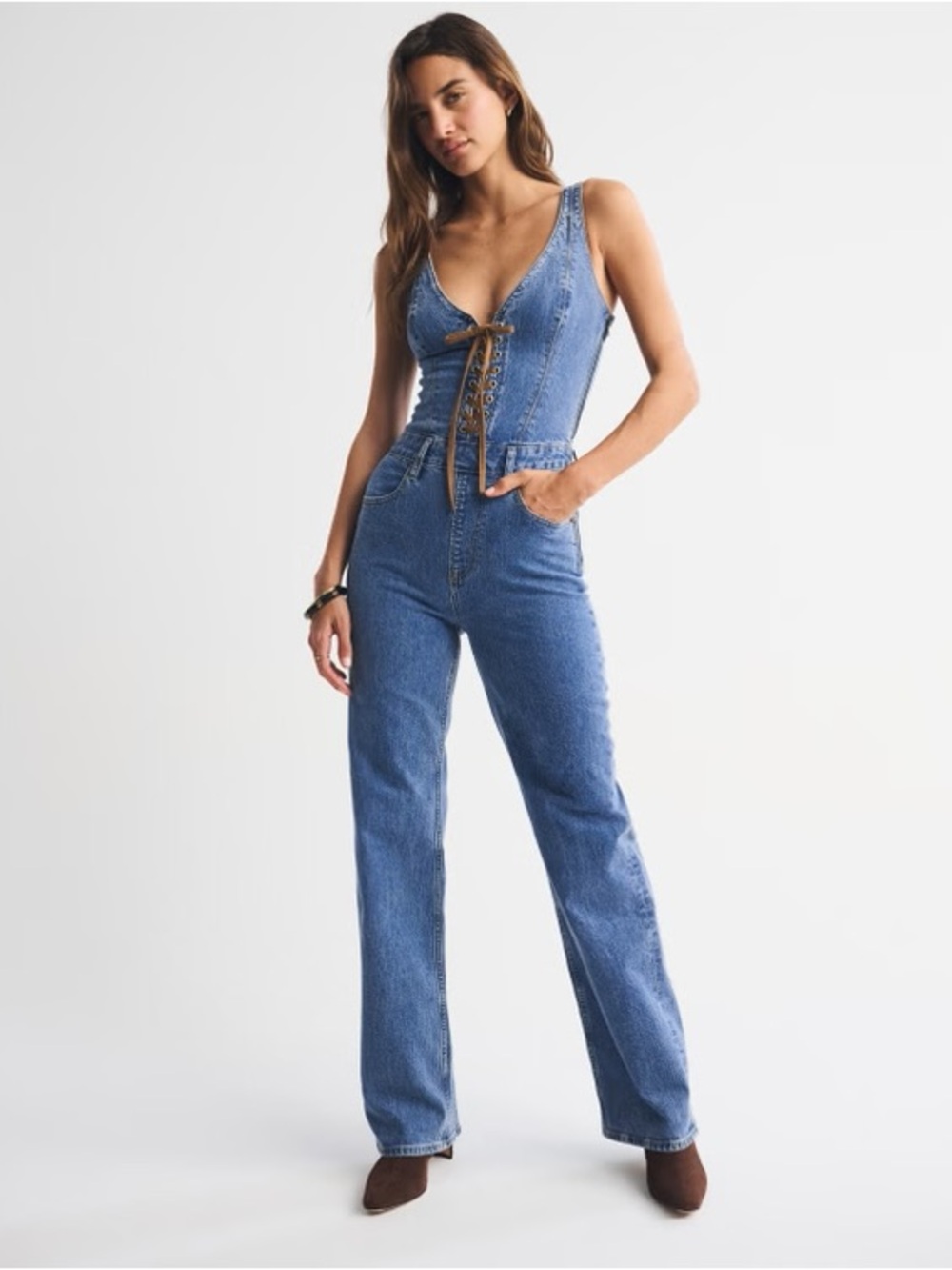 Abercrombie & Fitch Lace-Up Denim Jumpsuit